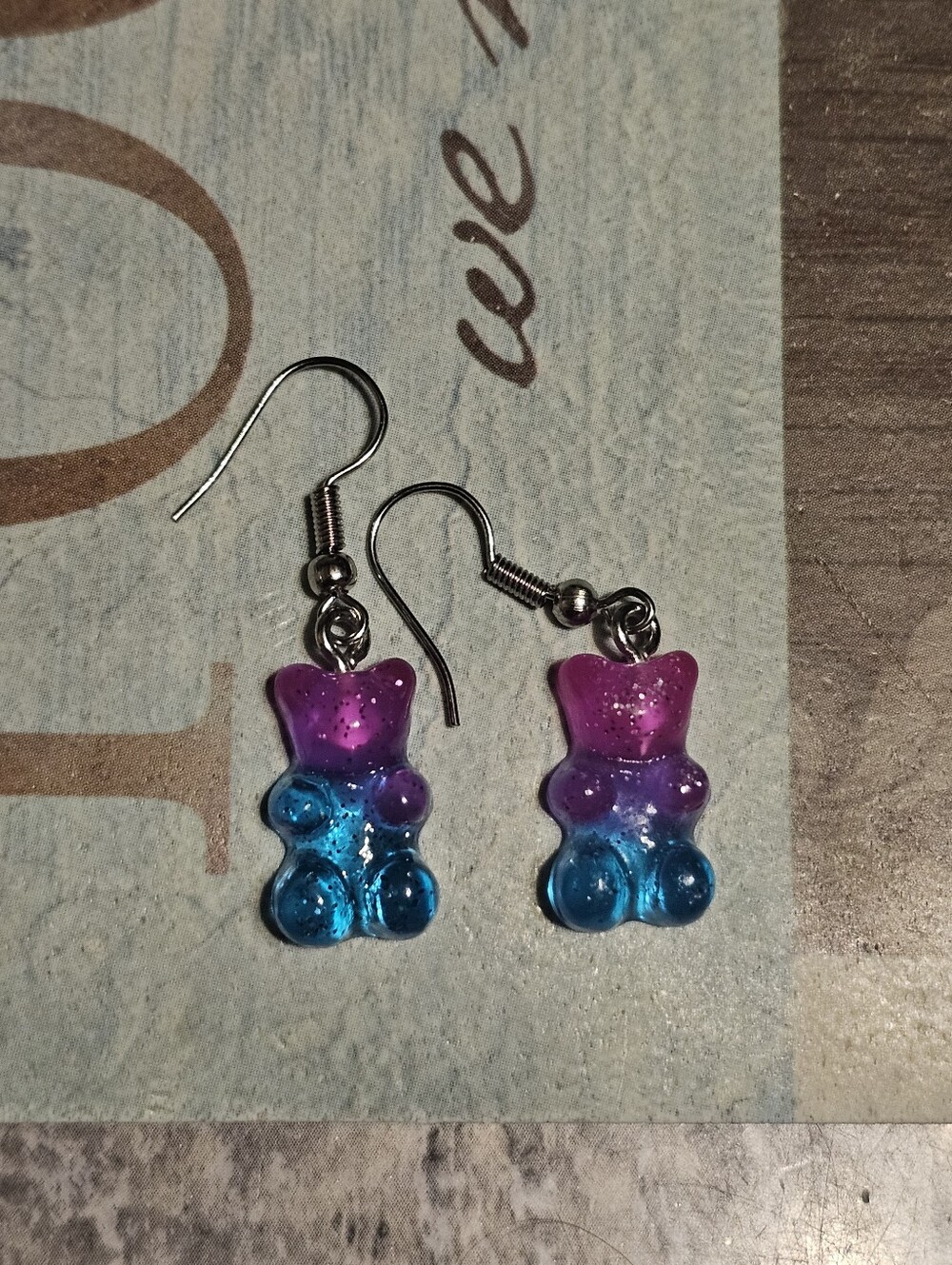 Silver Tone Multicolor Gummy Bear Dangle Earrings